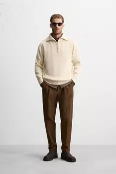 Свитер с высоким воротом и четвертью-молнией ZARA, экрю