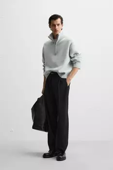 Свитер с высоким воротом и четвертью-молнией ZARA, светло-голубой