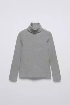 Свитер с высоким воротом в рубчик ZARA, серый мергель