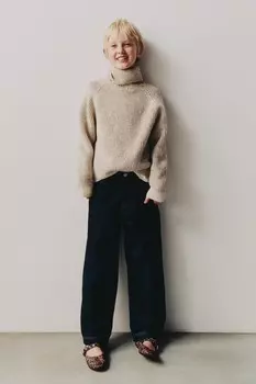 Свитер с высоким воротом ZARA, светло-бежевый