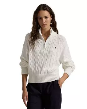 Свитер с застежкой-молнией Quarter Zip Cable Knit от Ralph Lauren, белый