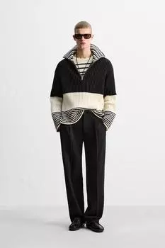 Свитер с застежкой-молнией в полоску ZARA, экрю