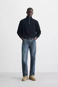 Свитер с застежкой-молнией ZARA, темно-синий