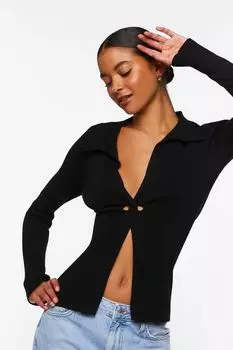 Свитер с заворотом спереди и вязаный топ Forever 21, черный