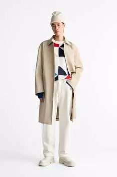 Свитер с жаккардовым геометриком - ограниченная серия ZARA, устричный белый