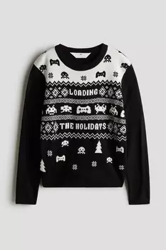Свитер с жаккардовым мотивом H&M, черный