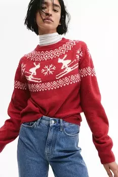 Свитер с жаккардовым мотивом H&M, красный