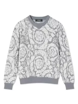 Свитер с жаккардовым узором «барокко» Versace Kids, серый