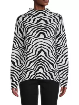 Свитер Saks Fifth Avenue с приспущенными плечами и животным принтом, белый/черный