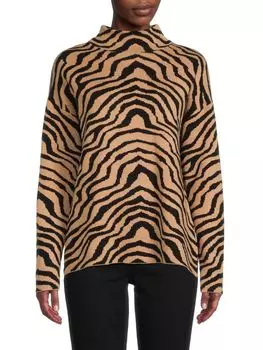 Свитер Saks Fifth Avenue с приспущенными плечами и животным принтом, коричневый/черный