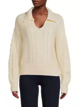 Свитер Saks Fifth Avenue вязаный с воротником, светло-бежевый