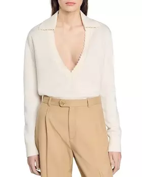 Свитер Sandro Aliciane с бисером, слоновая кость/кремовый