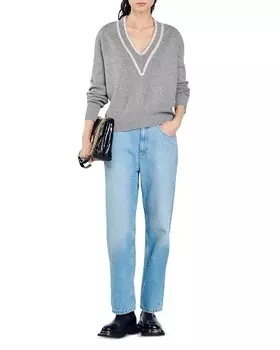 Свитер Sandro Cleo с V-образным вырезом, серый