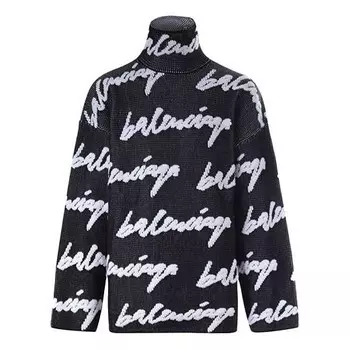 Свитер scribble logo turtleneck jersey sweater 'black' Balenciaga, черный