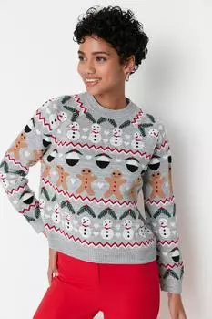 Свитер - Серый - Классический крой Trendyol, серый