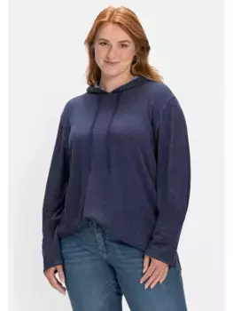 Свитер Sheego с круглым вырезом "Большие размеры" и двухцветным капюшоном, цвет морской волны