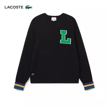 Свитер шерстяной Lacoste с круглым вырезом, темно-синий