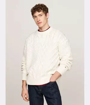 Свитер шерстяной Tommy Hilfiger Regular Fit с узором, экрю