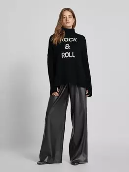 Свитер шерстяной вязки с вышитыми этикетками, модель «ALMA» Zadig & Voltaire, черный