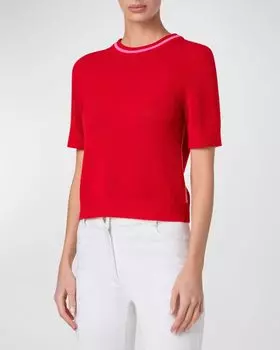 Свитер Signature Mesh Knit с короткими рукавами из мериносовой шерсти Akris punto, цвет Red-Pink