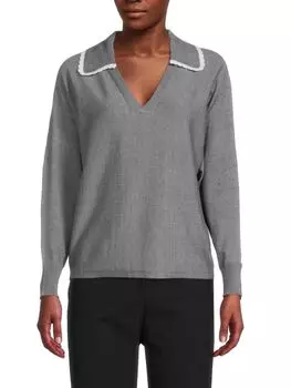 Свитер Sioni с воротником и отделкой фестонами, серый