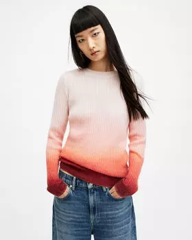 Свитер Sissy в рубчик с омбе и высоким воротником AllSaints, жженый апельсин