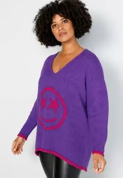 Свитер Smiley V-Ausschnitt Langarm Angel of Style, цвет lila