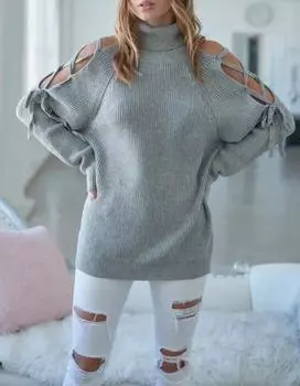 Свитер со шнуровкой на плечах в цвете «меланжевый серый» J.NNA