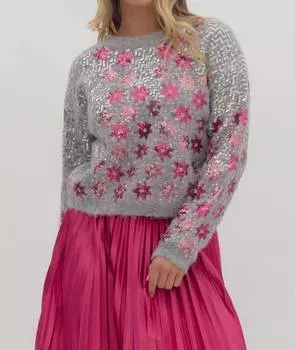 Свитер со звездами и пайетками серого цвета entro