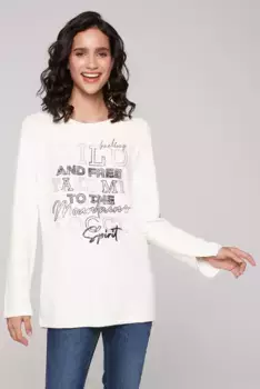 Свитер SOCCX с круглым вырезом, выполненный из флисового трикотажа, белый