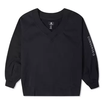 Свитер solid color loose knit v neck hoodie black Converse, черный