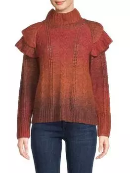 Свитер Space Dye Vigoss из смесовой шерсти с оборками, красный