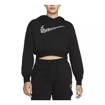 Свитер sportswear logo embroidered loose fleece hoodie black Nike, черный