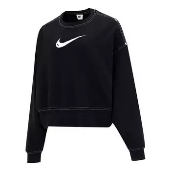 Свитер sportswear swoosh logo embroidered loose knit short round neck pullover black hoodie Nike, черный
