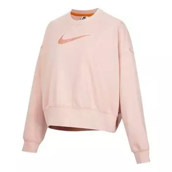 Свитер sportswear swoosh logo embroidered loose knit short round neck pullover pink hoodie Nike, розовый