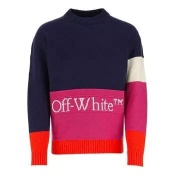 Свитер ss21 colorblock logo round neck long sleeves blue Off-White, синий