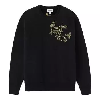 Свитер ss21 graffiti logo round neck hoodie black Kenzo, черный
