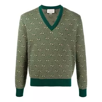 Свитер ss21 printed alphabet pattern v-neck sweater for men green Gucci, зеленый