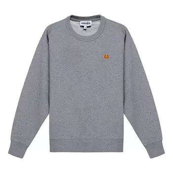 Свитер ss21 small tiger head logo embroidered pattern round neck long sleeves hoodie gray Kenzo, серый