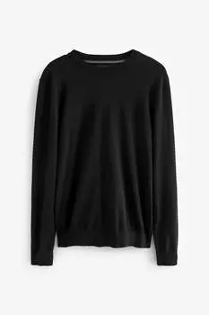 Свитер стандартной вязки с круглым вырезом и высоким содержанием хлопка Next, черный