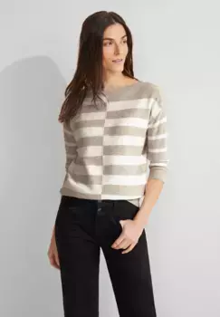 Свитер STREET ONE с круглым вырезом и рукавами 3/4, цвет Spring Sand Melange