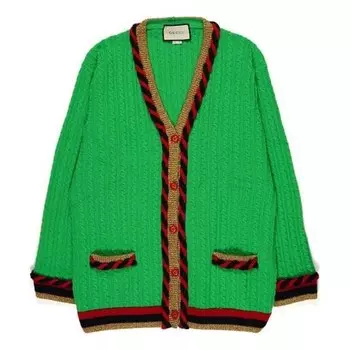 Свитер stripe splicing loose knit cardigan green Gucci, зеленый