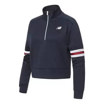 Свитер stripe zipper sports pullover hoodie navy blue New Balance, синий