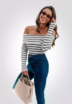 Свитер STRIPED OFF SHOULDER Cupshe, белый