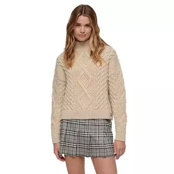 Свитер Superdry Aran Cable Knit High Neck, бежевый