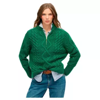Свитер Superdry Aran half zip, зеленый