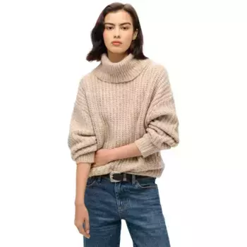 Свитер Superdry Brushed Rib Slouch Nk high neck, бежевый
