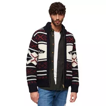 Свитер Superdry Chunky Knit Patterened Full Zip, коричневый