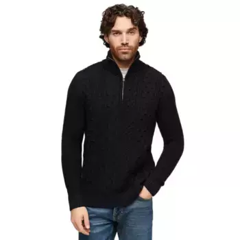 Свитер Superdry Jacob Cable half zip, черный