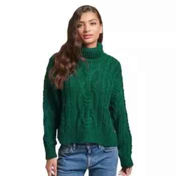Свитер Superdry Vintage Cable Knit high neck, зеленый